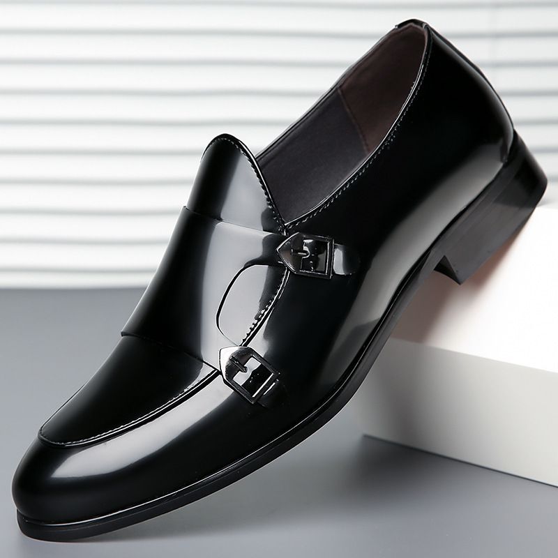 Suitable For All Seasons Men's Business Casual Leather Double-Breasted Pointed Toe Formal Shiny Monk Shoes British Style_voghion.com