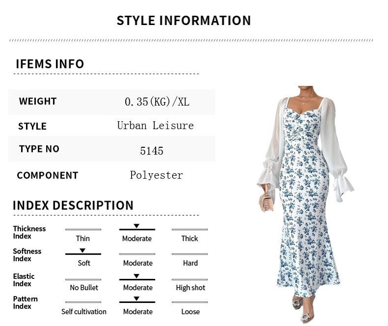 Chiffon- und Strickkleid mit V-Ausschnitt für Damen – Langärmliges Maxikleid mit Wickelsaum und Aufdruck_voghion.com