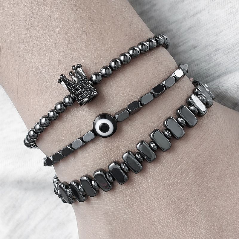 Bracciale punk dark impilabile con combinazione di calcoli biliari neri, braccialetto anti-malocchio, braccialetto trendy retrò con corona in zircone neutro_voghion.com
