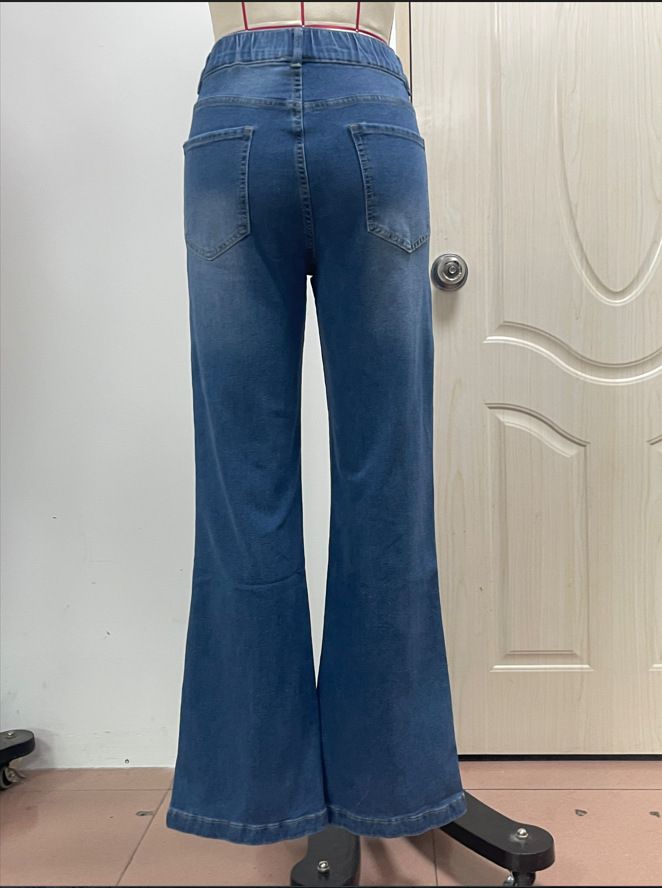 women's wide-leg mid-waist jeans high elastic elastic waist washed jeans for women_voghion.com