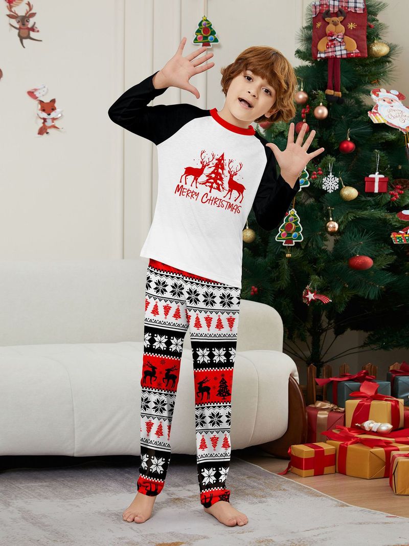 Home Clothes Parent Child Set Red Deer Christmas Tree Red And Black Color Matching Print Christmas Pajamas Whole Family Outfit_voghion.com