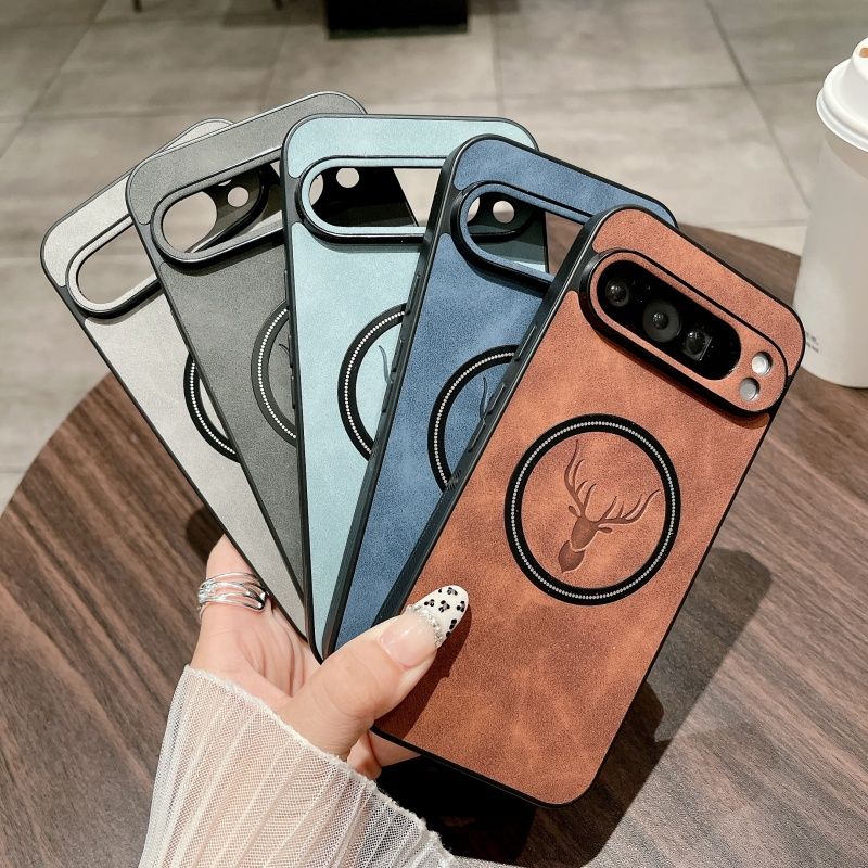 Simple Slim Matte Deer Head Wireless Charging Magnetic Case For Google Pixel 9 8 7 Pro 9A 8A 7A Leatehr Cover Coque_voghion.com