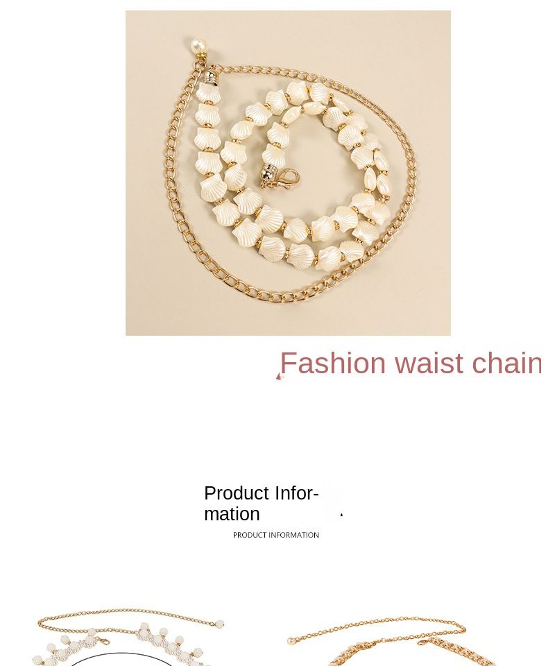 HEIßER Metallperle Dekoratives Hemd zum Binden, handgefertigt, gewebte Kette, Blumenmuschel, personalisierter goldener Damengürtel_voghion.com