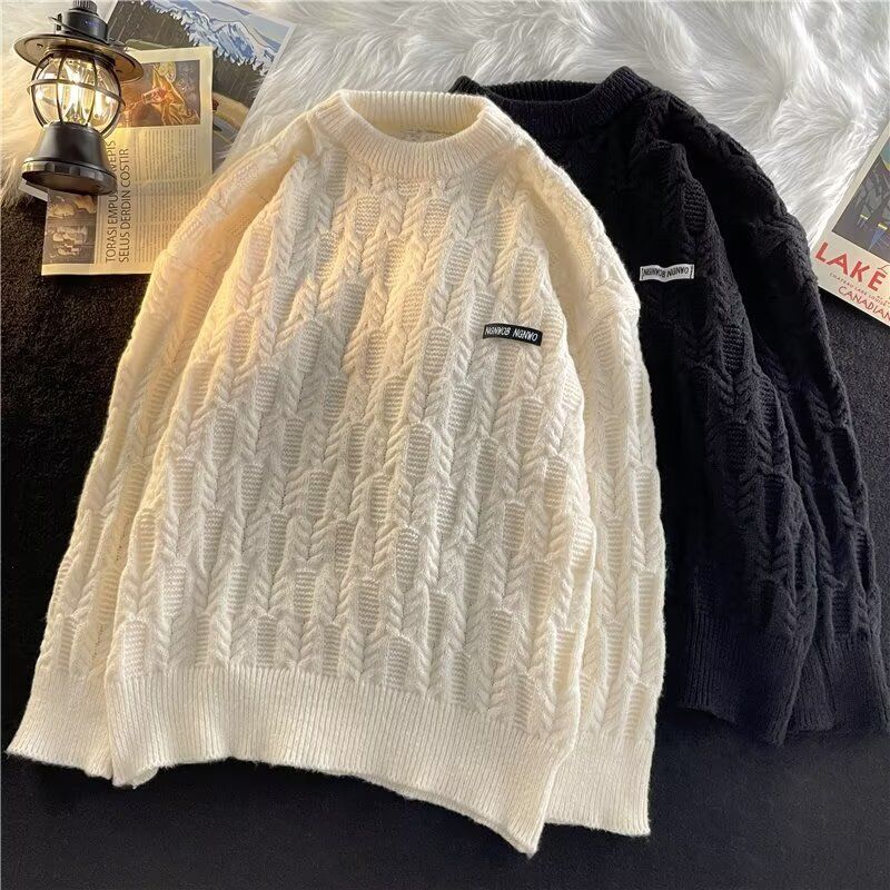 New Men's Fried Dough Twists Sweater Men's Winter Retro Fashion Brand Pullover Knitwear Loose sweater Coat Fashion_voghion.com