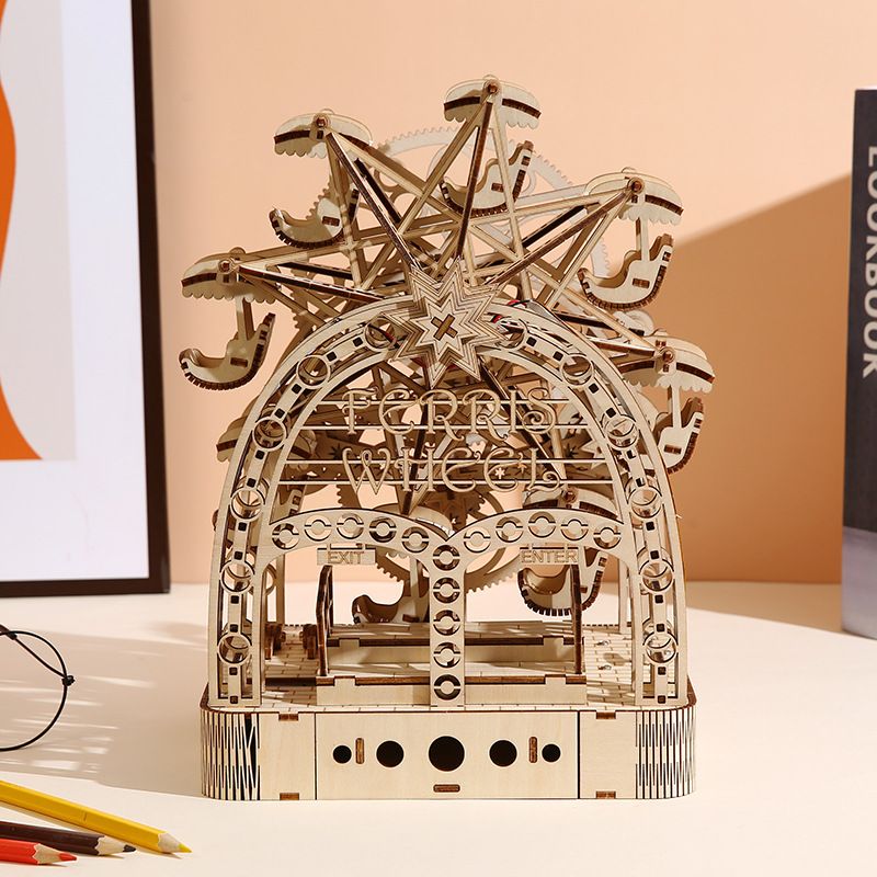 3D tredimensionellt träpussel handvevad pariserhjulsleksak, handgjorda DIY-prydnadspussel för barn födelsedagspresent_voghion.com