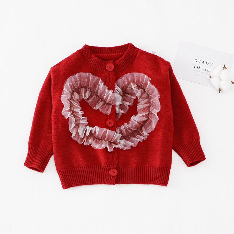 Abbigliamento per bambini Autunno e inverno Maglie a maniche lunghe in maglia Maglietta per neonati Maglietta per bambini Maglione cardigan con pizzo e amore_voghion.com