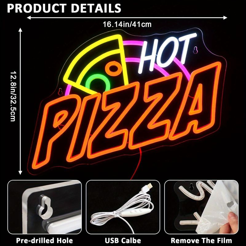 Pizza Neon LED Display Wall-Mounted Home Lighting Decor. For Home Kitchens, Girls' Bedrooms, Pizzerias, Fast-food Joints, Upscale & Music Restaurants._voghion.com