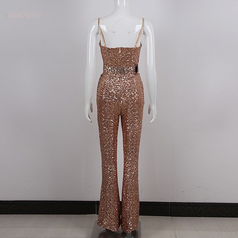 Roupas femininas estilo quente resistente brilhante ouro lantejoulas suspensório macacão europeu e americano moda celebridade festa banquete vestido_voghion.com