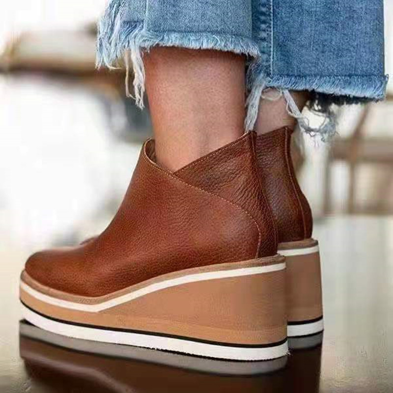 Kadınlar İçin Yan Fermuarlı Büyük Beden Slip-On Botlar - Günlük Giyim İçin Rahat, Alçak Topuklu Bilek Botları_voghion.com