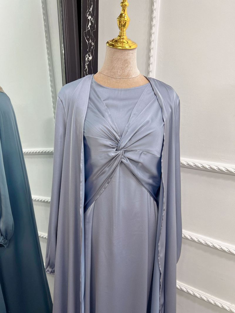 Moda musulmană Turcia Dubai La modă rochie solidă din două piese costum cardigan LR511_voghion.com