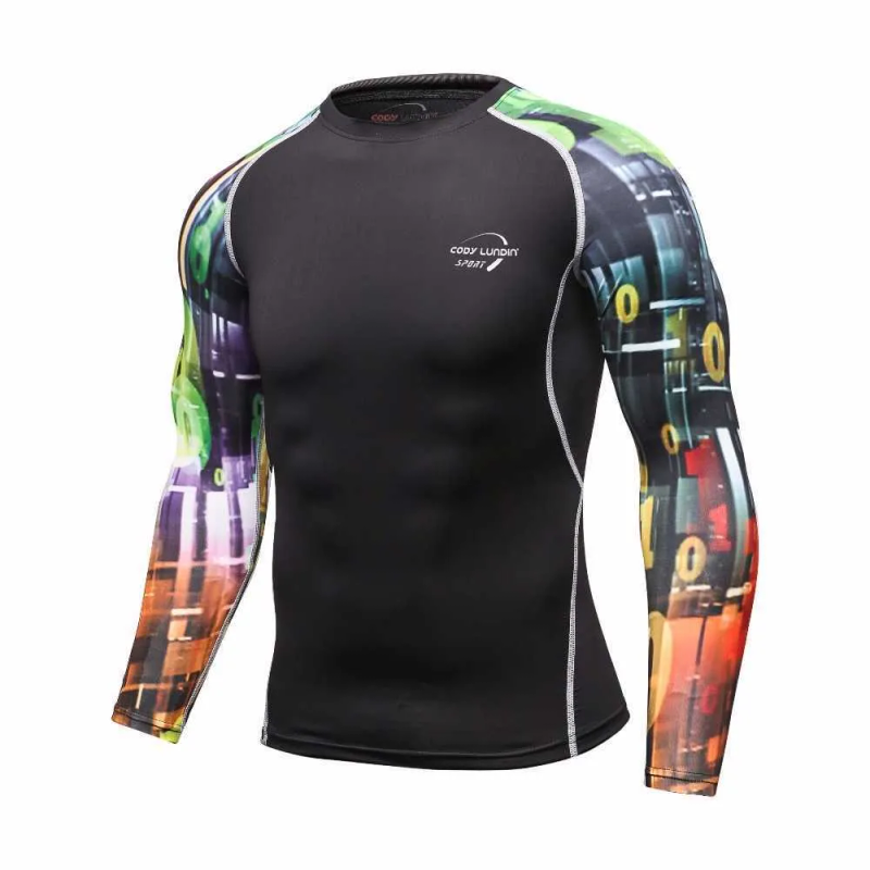 T-shirt da uomo MMA Compressione Rashguard Fiess Maniche lunghe Strato base Pelle attillata Sollevamento pesi Uomo Palestra Corsa_voghion.com
