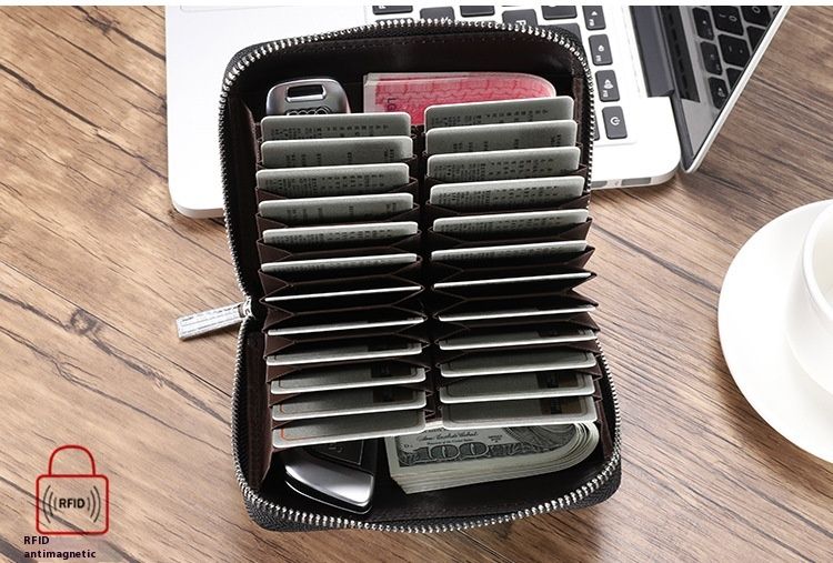 RFID Organ Card Bag Men's And Women's Passport Bags Organ Card Head Cover Layer Cowhide ID Card Holder Large Capacity Card Clip_voghion.com