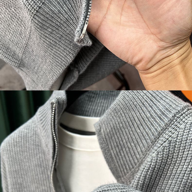 Men's Clothing Popular Cardigan Sweater Men 2024 Heavy Craft Korean Version Stand Collar Solid Color Large Size Knitted Sweater Men's Coat Trend_voghion.com