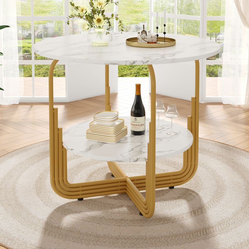 Runder Esstisch 80x76cm Mit Marmorplatte Und Ablagefach_voghion.com