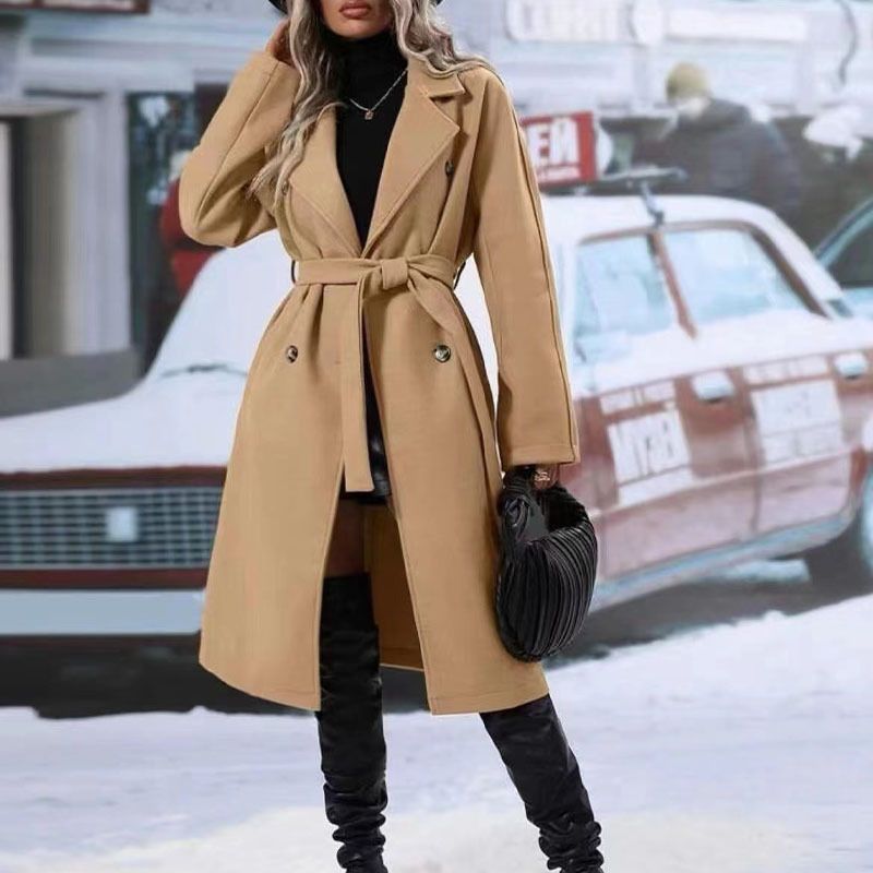 Novo casaco feminino trench coat de lã com lapela de dragão Phoenix, cor sólida, espessado, trespassado_voghion.com