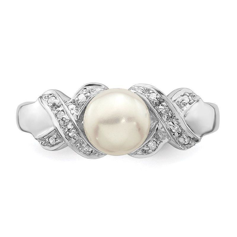 Sterling Silver Rhodium 6mm FW Cultured Button Pearl Ring_voghion.com