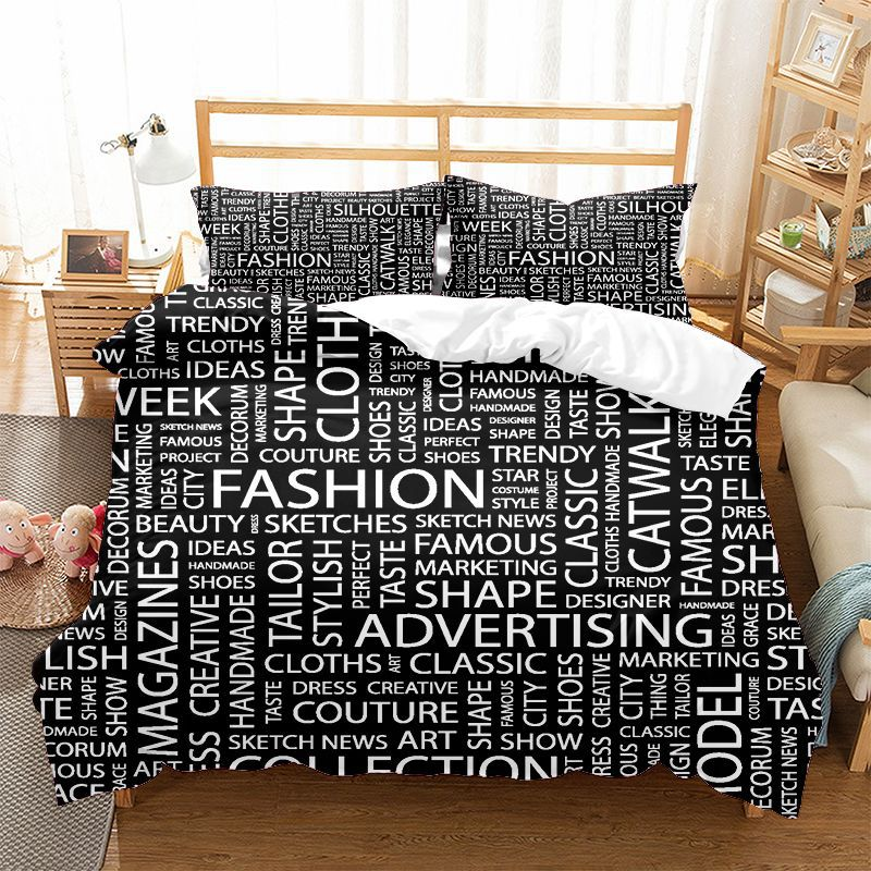 English Letter Duvet Three Piece Set 3D Digital Printed Mattress Bedding Products New Style_voghion.com
