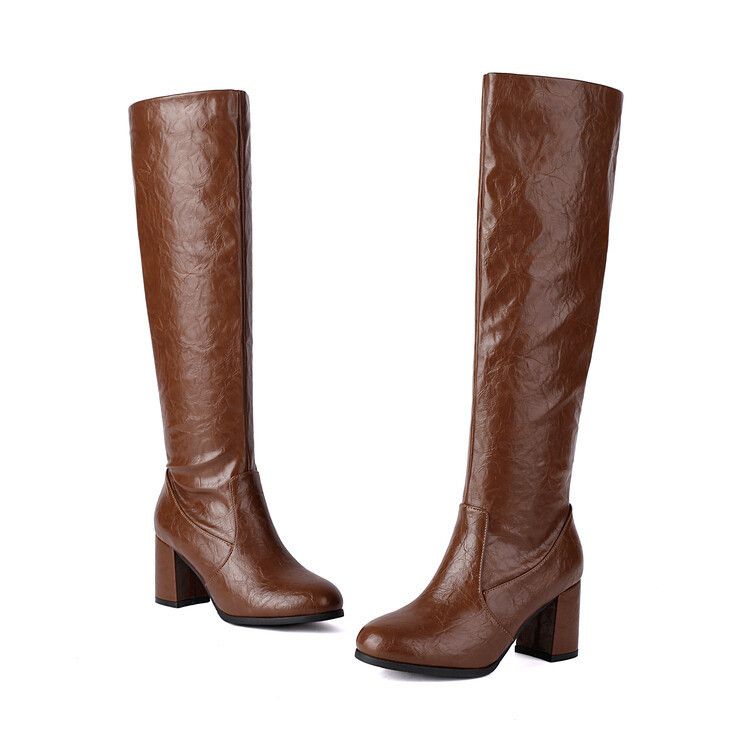 【Pre-sale | Ships In 15 Days】Fall Round Head Thick Heel High Heel Side Zipper Boots Woman_voghion.com