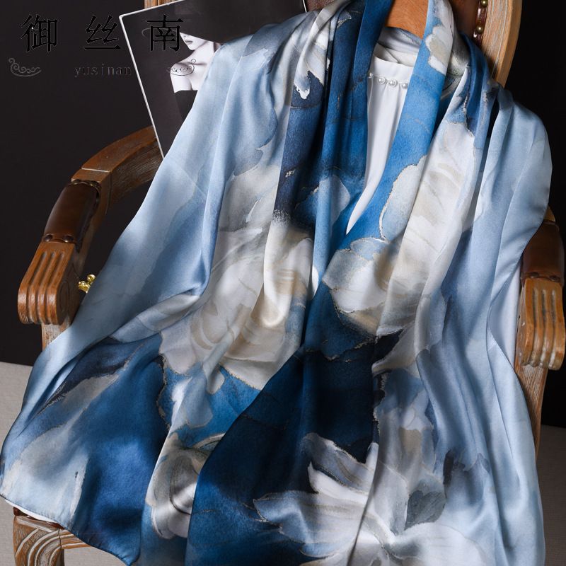 Sciarpa regalo lunga e piccola in raso di seta di gelso 100% stile cinese Hangzhou per donna_voghion.com