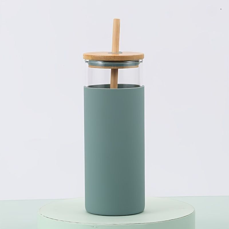 Lid 1pc Borosilicate Colored Rubber Glass Bamboo Bottles Case Water 16oz Straw Silicon And_voghion.com