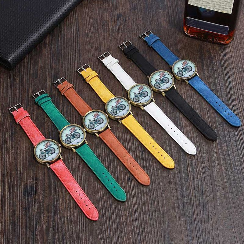 Yamaler Orologio da polso al quarzo analogico con quadrante rotondo, cinturino in tela per bicicletta retrò unisex_voghion.com