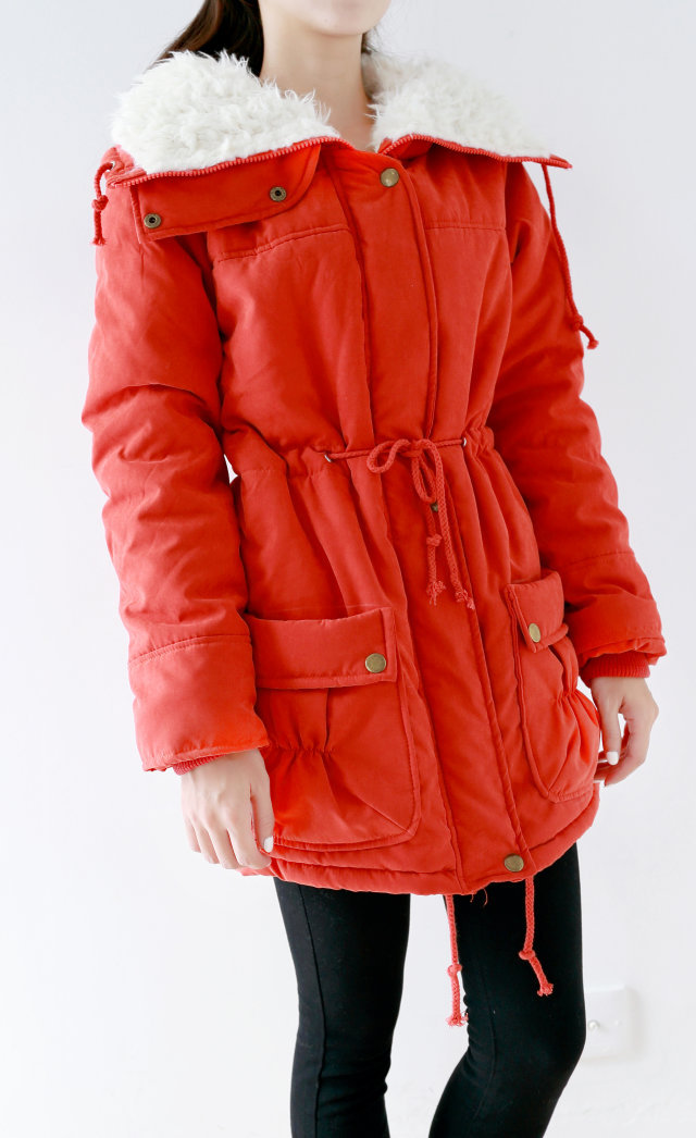 Giacca invernale da donna addensata piumino lungo con cappuccio cappotto da donna slim fit colletto in pelo imbottito in cotone cappotto da donna_voghion.com