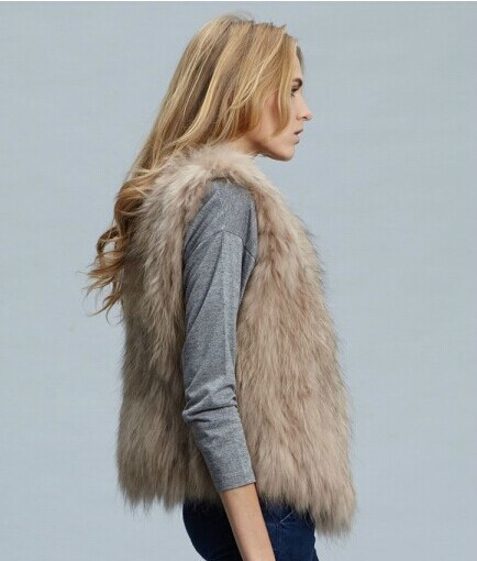 Kurze Weste für Damen im Herbst und Winter, originelle Kunstfellimitation, Fuchsfellimitat_voghion.com
