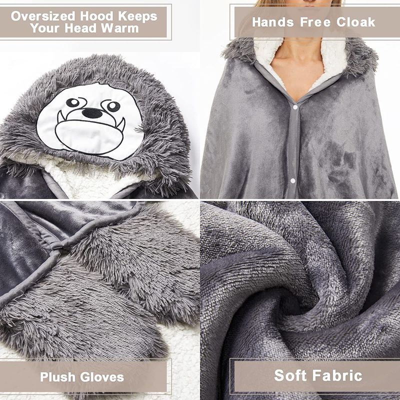 Dametøj Bærbart hættetæppe sødt afslappet hjemmetøj fortykket varm lammekappe flannelsjal til kvinders badekåbetæppe_voghion.com