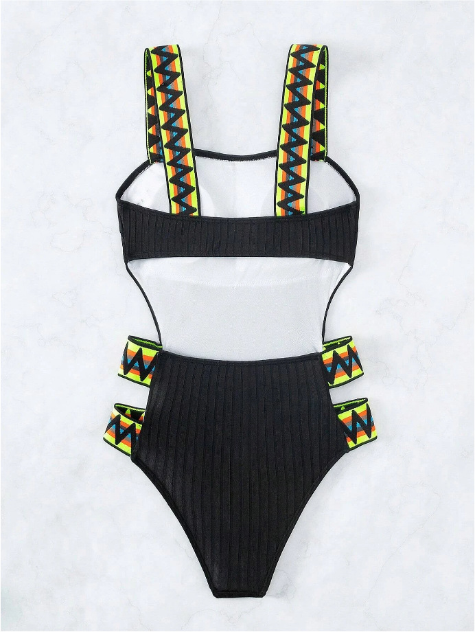 sexy hollow one-piece swimsuit bikini multi-color straps sexy solid color high waist_voghion.com