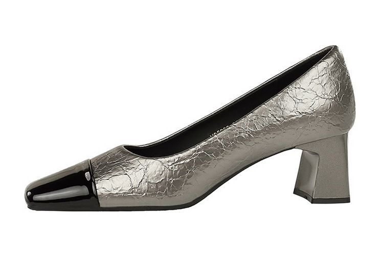 Patchwork Pendlerschuhe mit hohem Absatz, mittlerem Absatz, klobiger quadratischer Zehenpartie und schlichten Schuhen_voghion.com