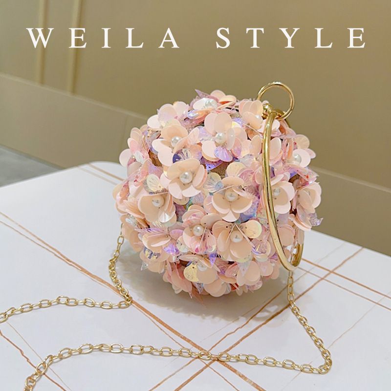 Nuova pochette da sera in stile fata, con tracolla a forma di fiore, piccola borsa da polso rotonda per donna_voghion.com