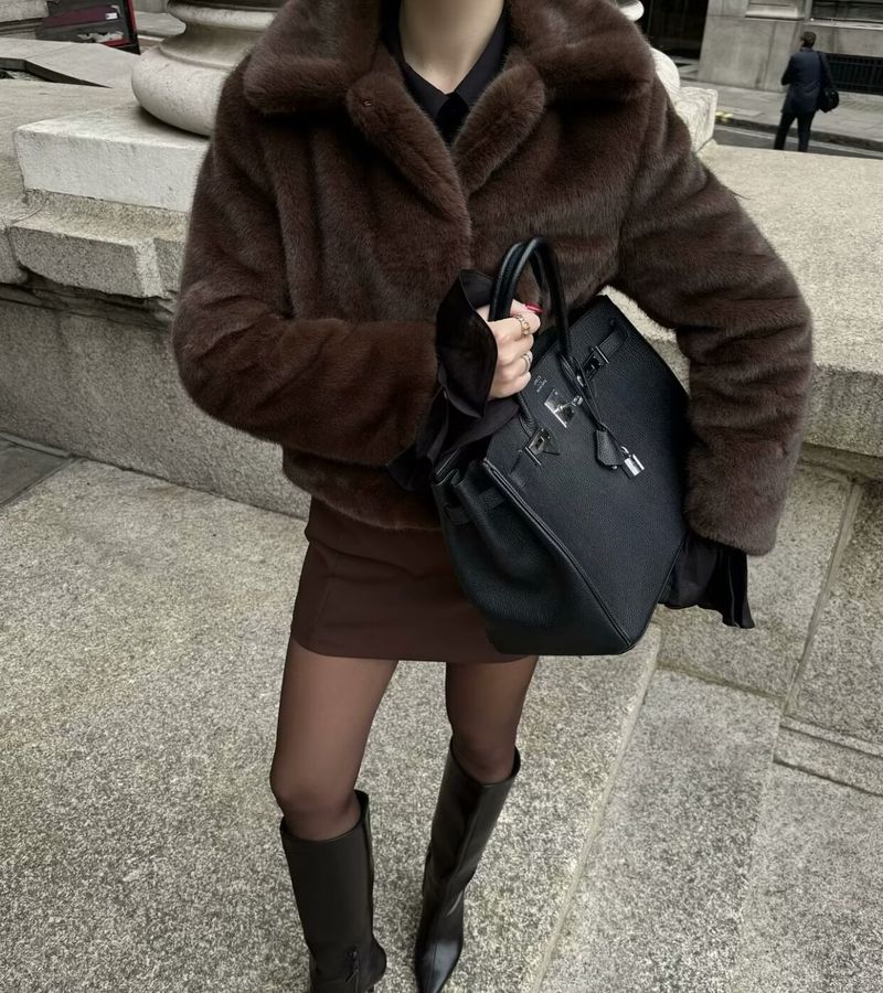 Cross-Border European And American Leather Effect Lapel Long Sleeve Woolen Coat 2025 Winter Fashion B88792_voghion.com