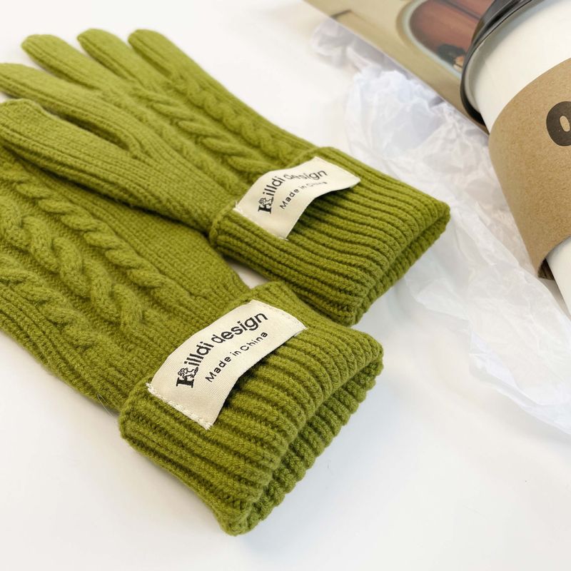 Solid color gloves, winter women's exposed finger mobile phone touch screen, knitted sweater, thickened warmth for_voghion.com