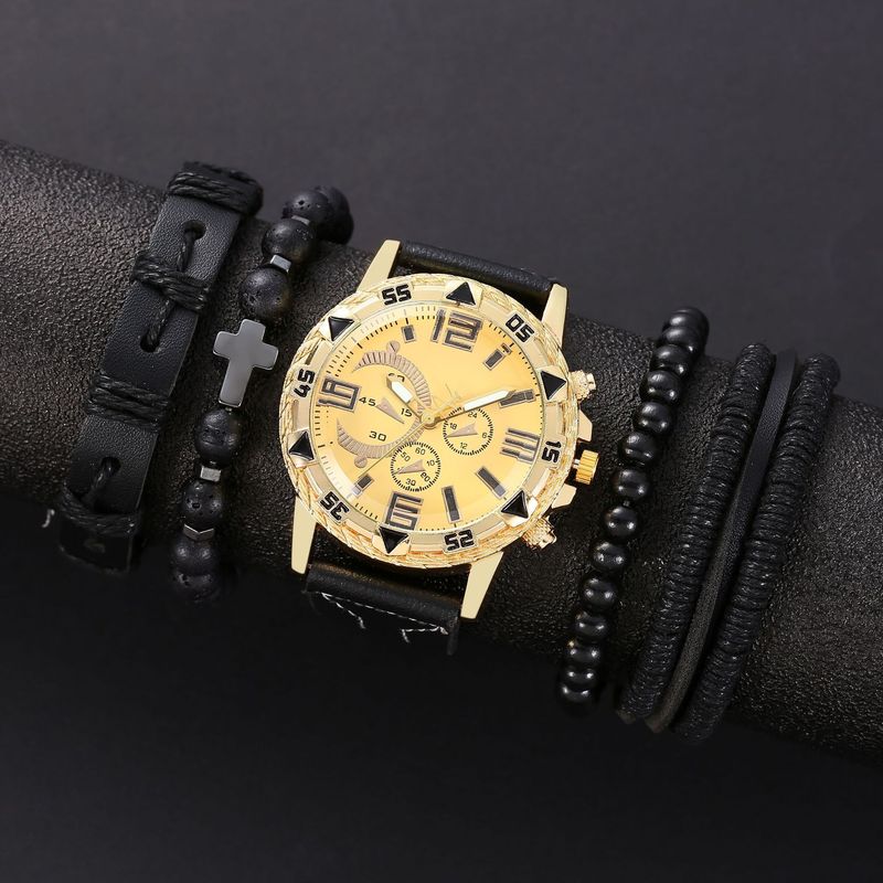 Three-eye Quartz Big Gold Watch Fashion Luxury Business Beaded Versatile Suit To Work Daily Birthday Anniversary Valentine's Day Gift_voghion.com