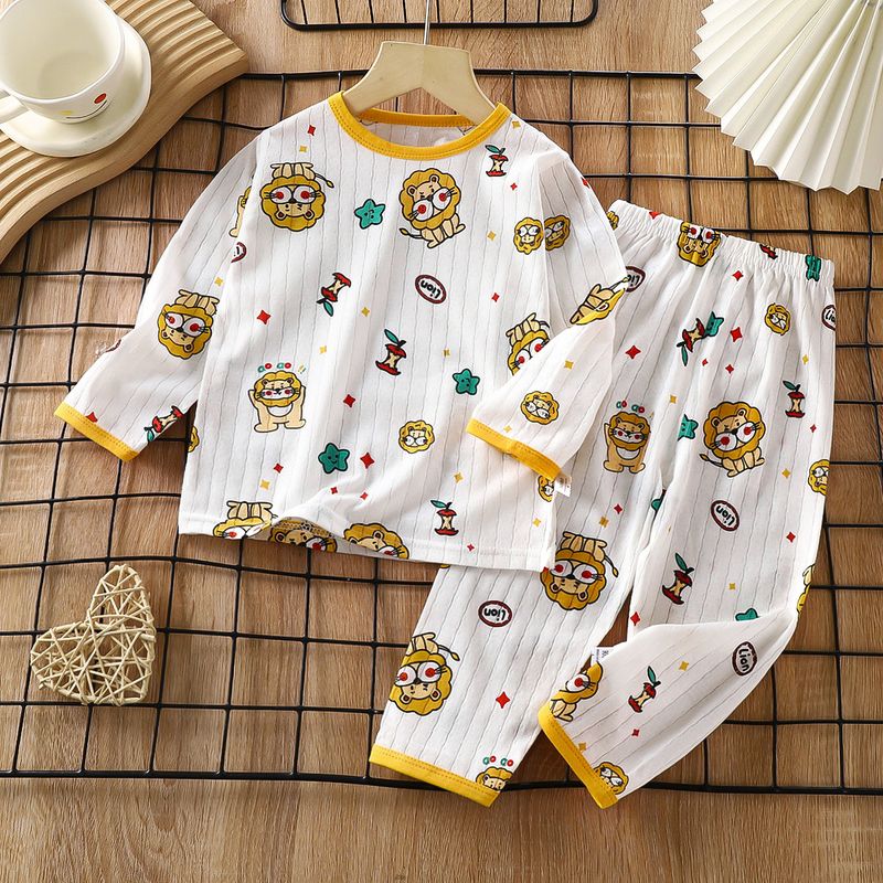 Weiche, atmungsaktive Baumwolle, Baby-Kinder-Pyjama-Set, süßes Cartoon-Langarm-Schlafanzug-Set für 0–5 Jahre_voghion.com
