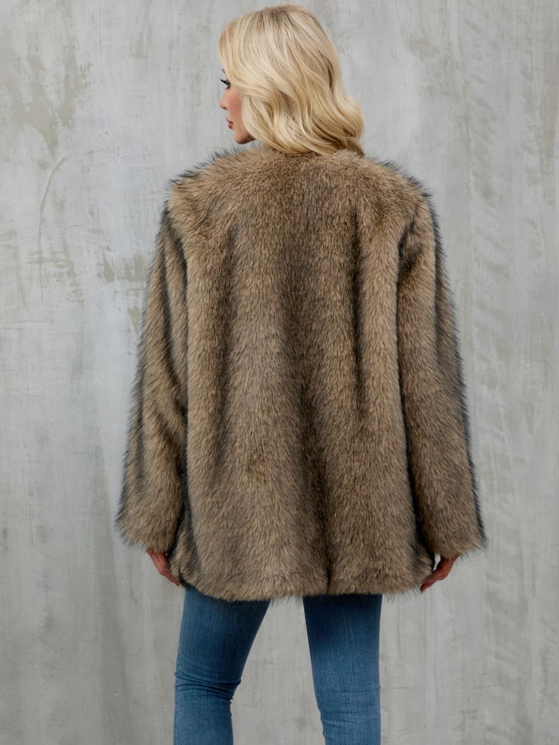Women's Faux Fur Coat Winter Warm Fluffy Cardigan Jacket Oversized Outerwear For Casual & Office_voghion.com