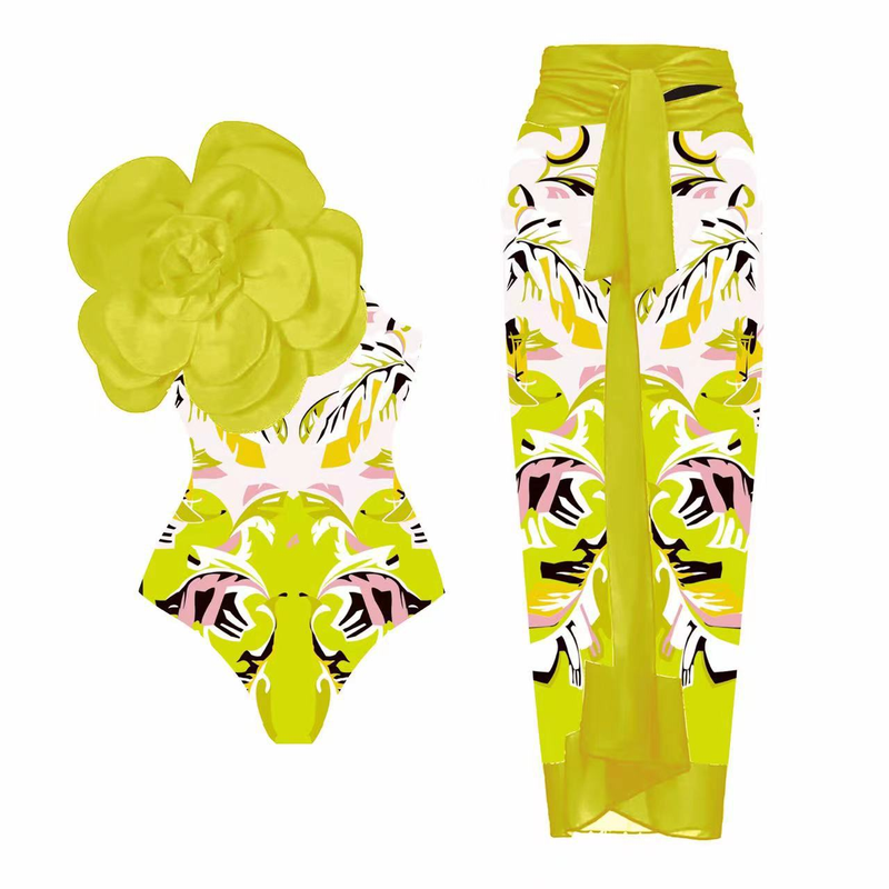 One Piece Swimsuit Female 3D Large Flower Decoration Print Swimsuit Suit Female Cross Border 2529_voghion.com
