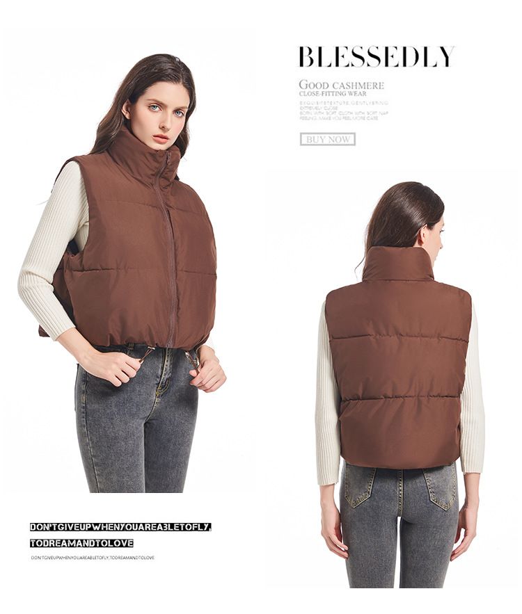 Stilvolle, gesteppte, ärmellose Weste für Damen mit Kordelzug, leichte Pufferweste für Freizeit und Büro (Beige, Schwarz, Khaki, Braun, Pink)_voghion.com