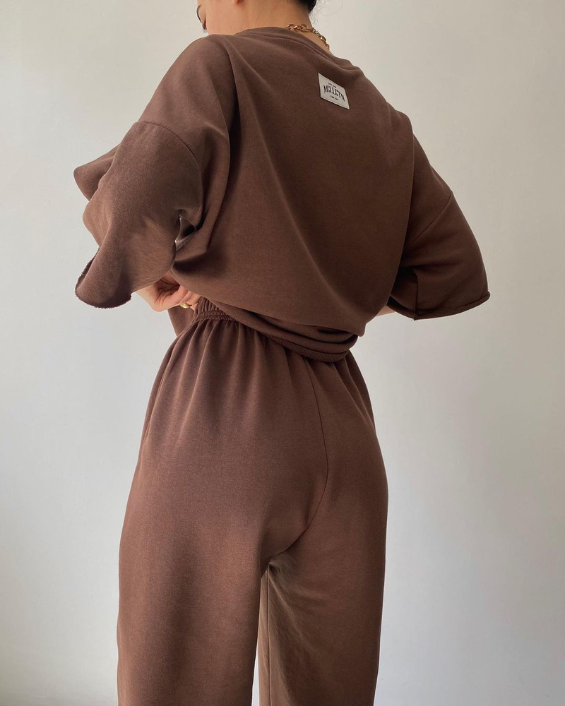 Abbigliamento da donna, felpa a maniche corte stampata e pantaloni casual da pendolarismo, tuta a due pezzi_voghion.com