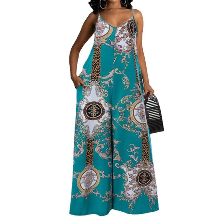 Women's clothing independent station casual printed backless sexy jumpsuit_voghion.com