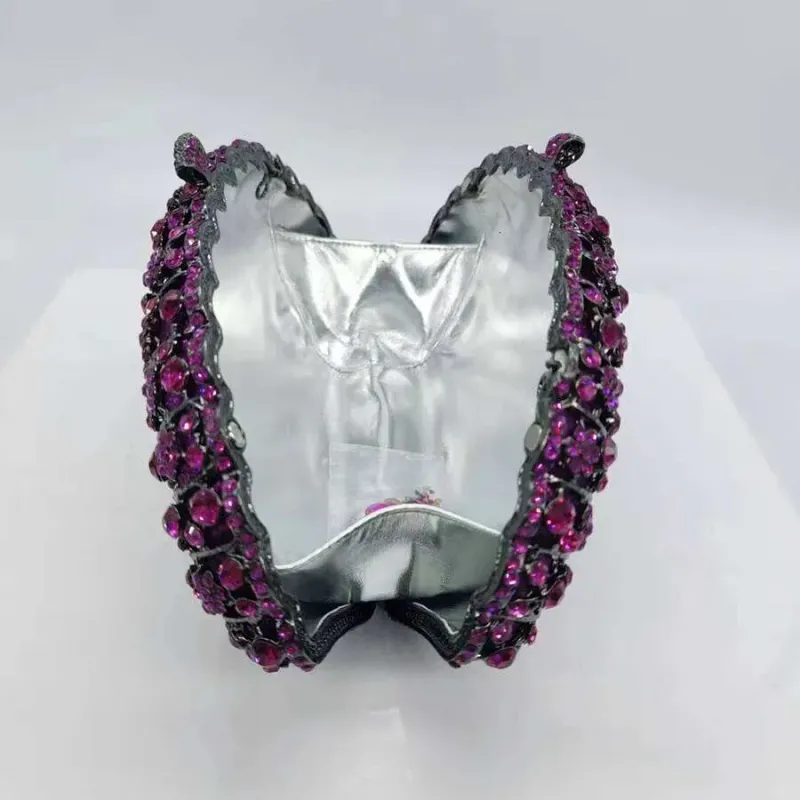 Designer Fan-Shaped Dia Dinner Hollowed-Out Metal Rhinestones Clutch Handbag For Women Wedding Party Chains Shoulder_voghion.com