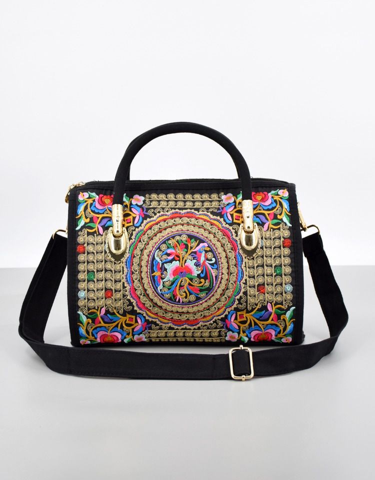 Damentaschen, National Style Retro Bestickte Handtasche, Canvas Stickerei, One Shoulder Crossbody Kissentasche, Reisetasche_voghion.com