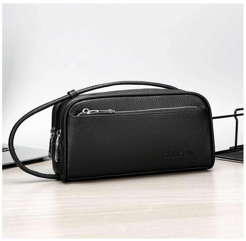 Men's Bags New Men's Cosmetic Bag First Layer Cowhide Clutch Bag Handbag Large Capacity Double Pull Business Men's Bag_voghion.com