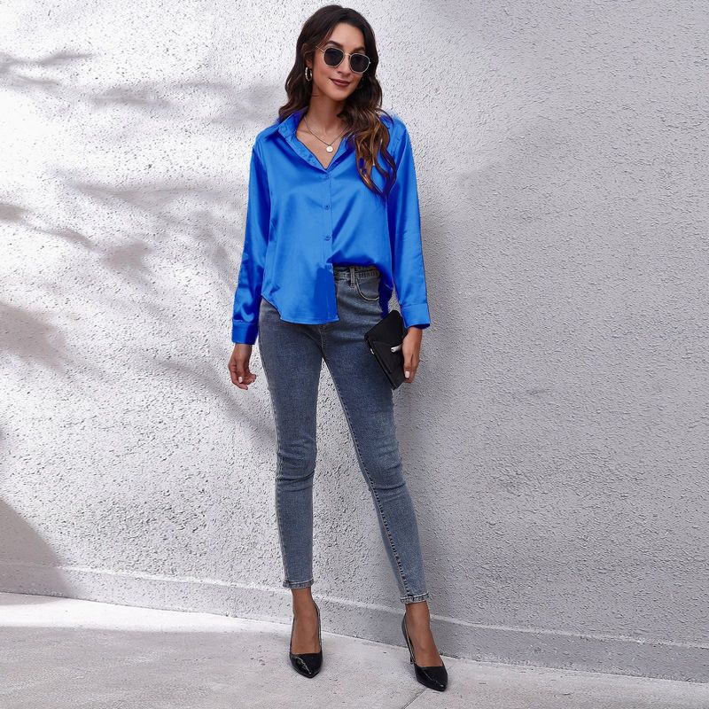 Camicia a maniche lunghe in raso di seta da donna, nuova_voghion.com
