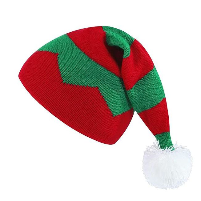 Weihnachten gestrickte warme Haarball Mama Baby Eltern-Kind-Party zweifarbige Mütze_voghion.com