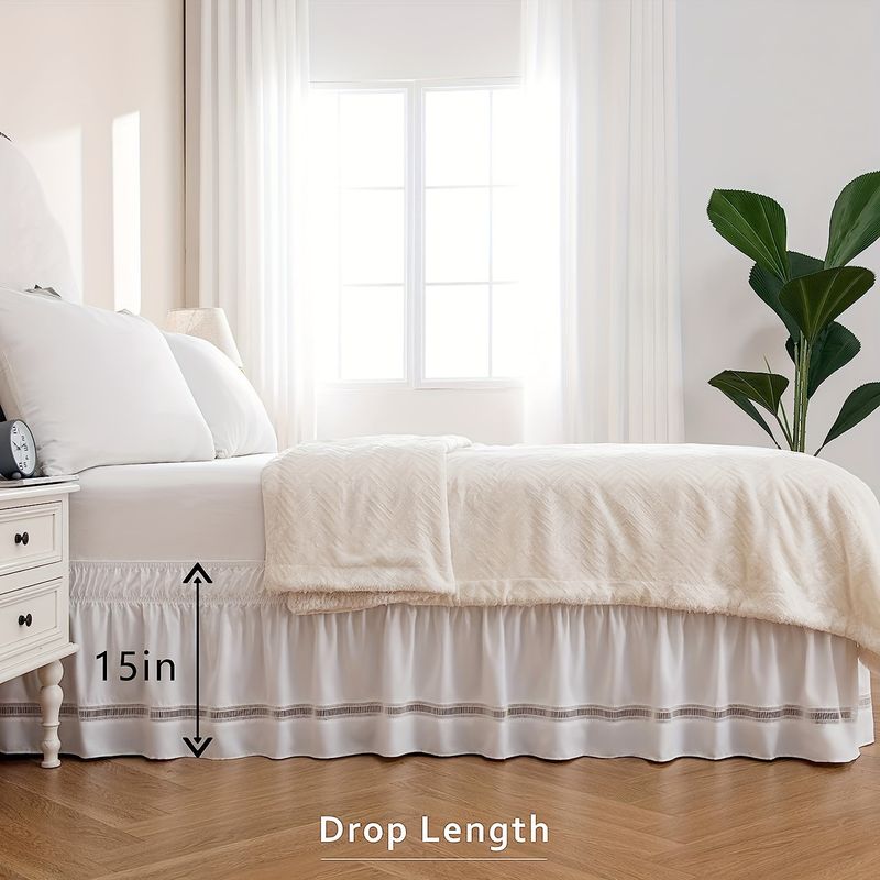 Gonna da letto in pizzo a traliccio - Volant antipolvere elastico con design staccabile (misura matrimoniale/king size, in poliestere lavabile, facile da installare)_voghion.com