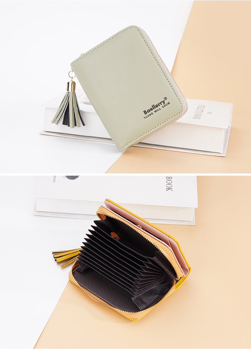 Baellerry neue kurze Geldbörse für Damen mit mehreren Kartenfächern, Akkordeon-Kartenhalter, Quaste, Reißverschluss, Münzgeldbörse für Damen_voghion.com