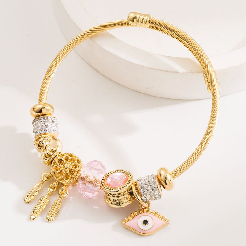 Bracelet en or style Panjiadora, personnalité féminine, huile dégoulinante, œil du diable, pendentif incrusté de diamants, acier inoxydable_voghion.com