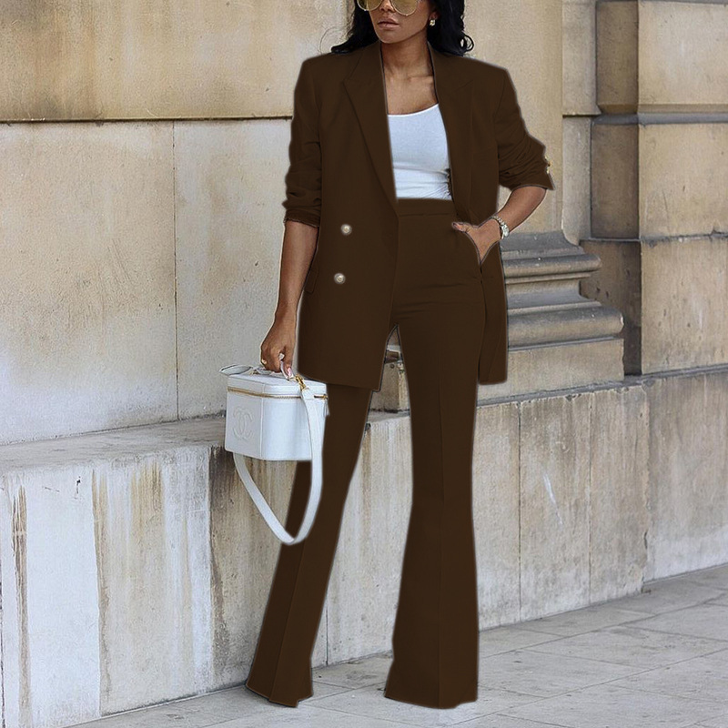 Women's autumn new solid color leisure suit wide-leg pants suit two-piece suit_voghion.com