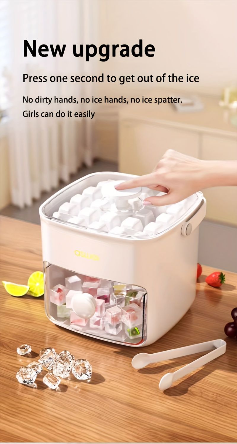 Easy-Press Ice Cube Molds & Trays - Large Capacity, Food-Grade Abs Ice Storage Tray For Freezer, Perfect For Whiskey & Cocktails, Kitchen Essential_voghion.com